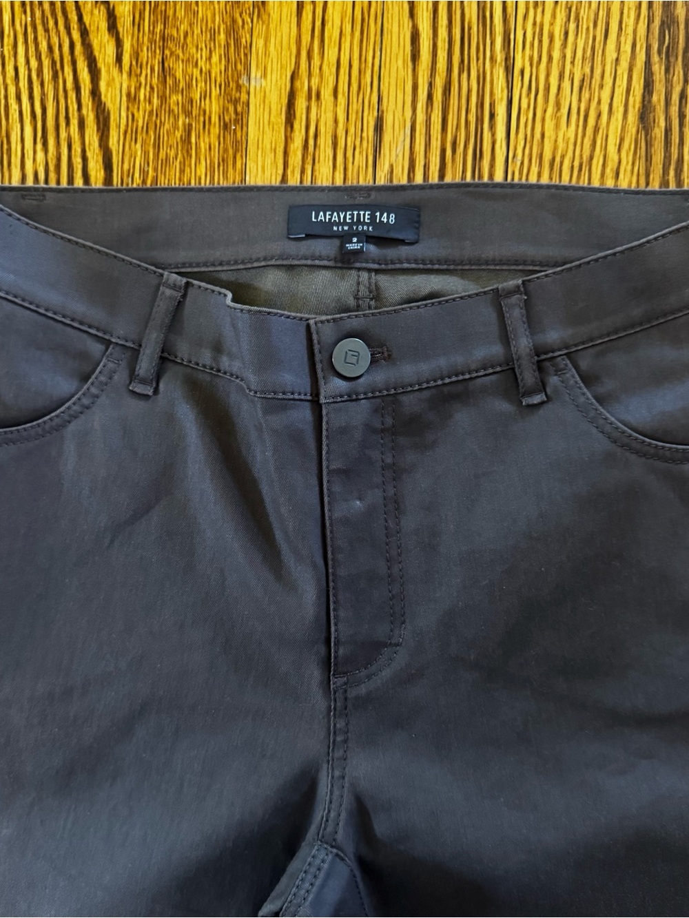 Lafayette 148 New York Brown Coated Skinny Jeans Women’s Size 2 Stretch Pants - Picture 2 of 10